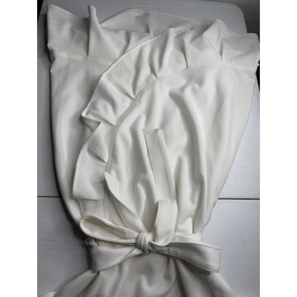 Calvin Klein White Ruffle Tie Waist High Low Scuba Dress Size 12 CD8C16XW - Picture 4 of 10